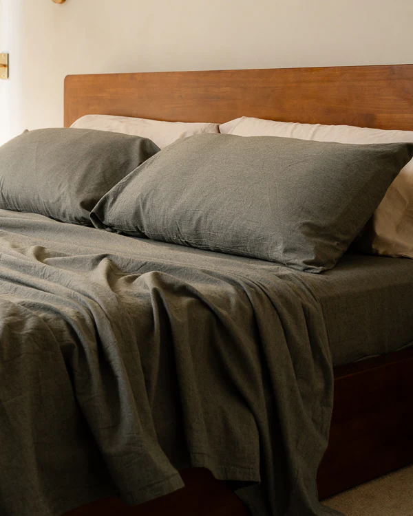 Classic Micro Twill Solid Melange Flat Top Sheet Moss - Image 4