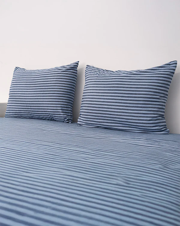 Classic Micro Twill Stripe Melange Pillowcase Set Indigo - Image 2