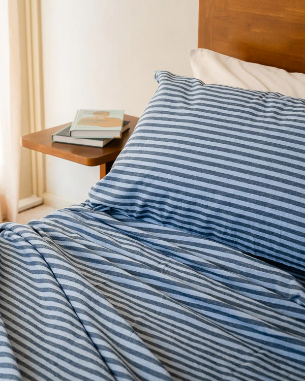 Classic Micro Twill Stripe Melange Pillowcase Set Indigo - Image 7