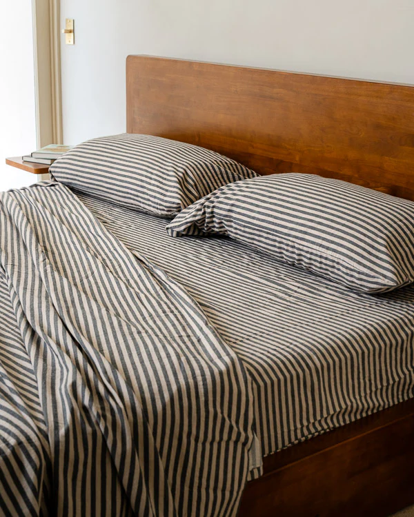 Classic Micro Twill Stripe Melange Flat Top Sheet Steel Grey - Image 5
