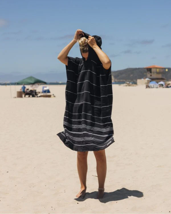 Classic Stripe Hooded Poncho Black - Image 9