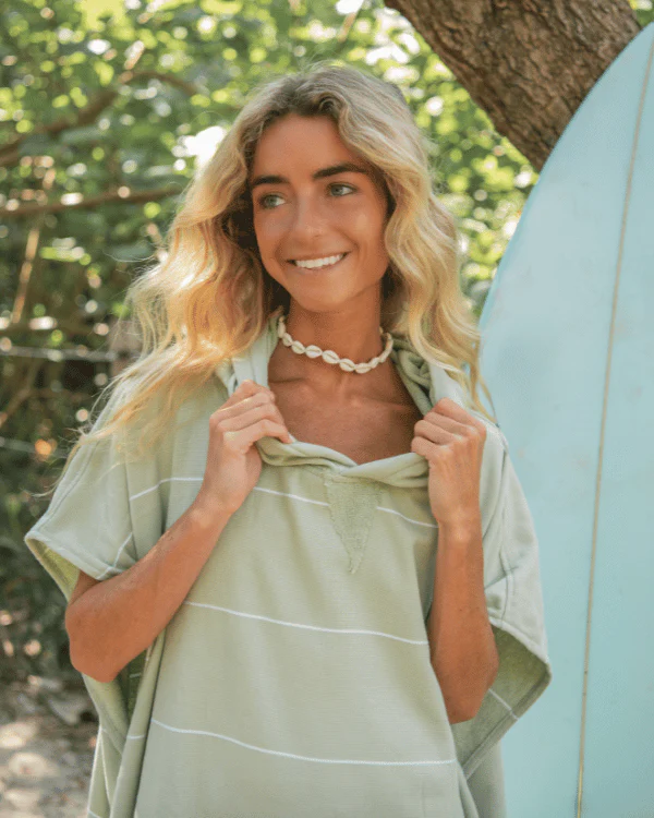 Classic Stripe Hooded Poncho - Celadon Green - Image 7