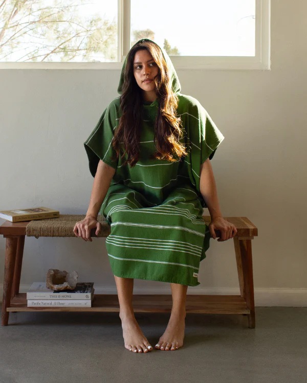 Classic Stripe Hooded Poncho - Green - Image 2