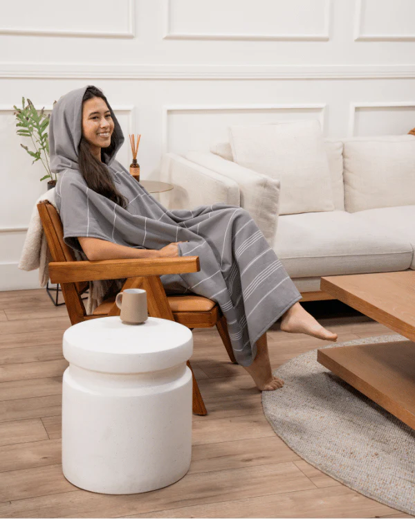 Classic Stripe Hooded Poncho - Grey - Image 2