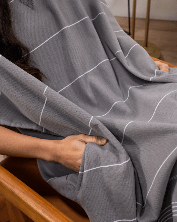 Classic Stripe Hooded Poncho - Grey - Image 9