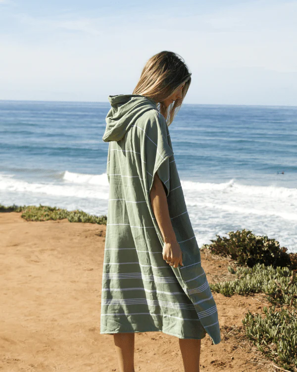 Classic Stripe Hooded Poncho - Hedge Green - Image 2