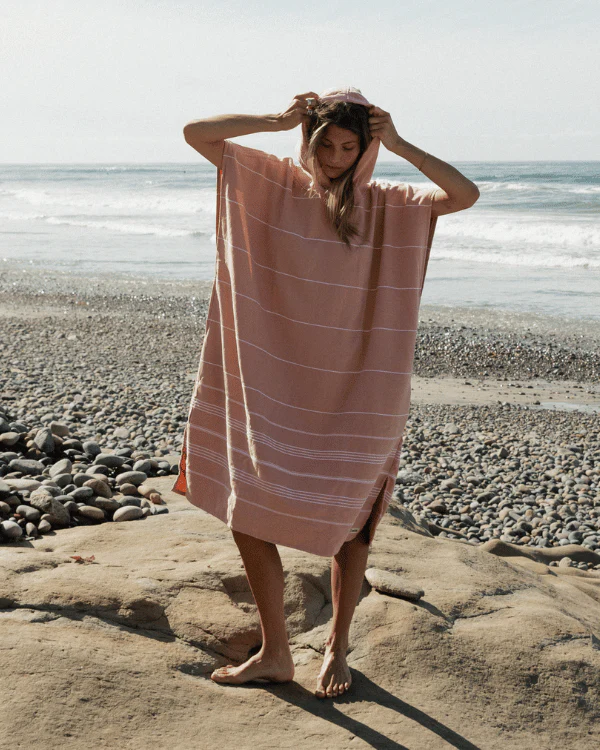 Classic Stripe Hooded Poncho - Misty Rose - Image 2