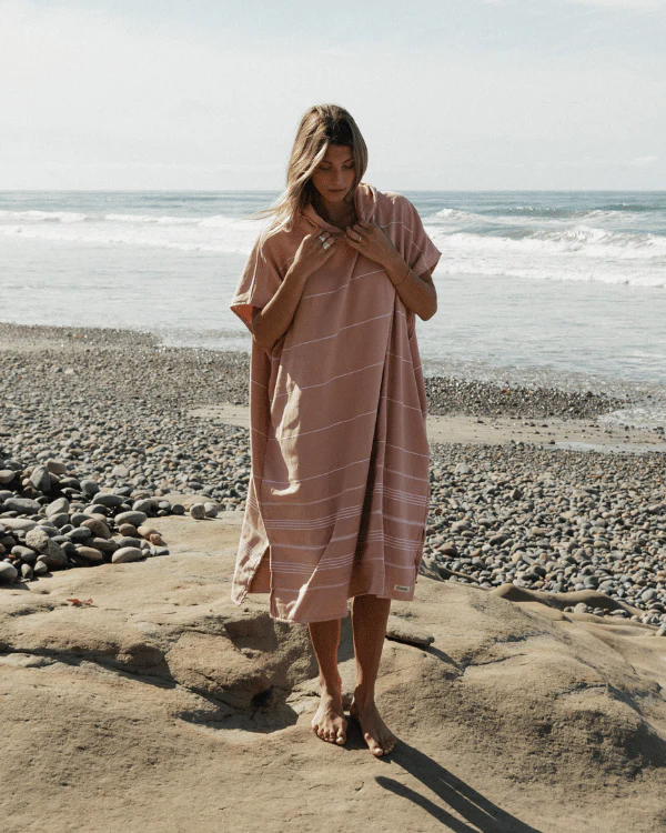 Classic Stripe Hooded Poncho - Misty Rose - Image 7