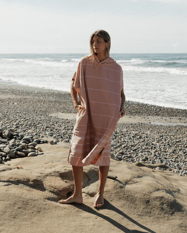Classic Stripe Hooded Poncho - Misty Rose - Image 8