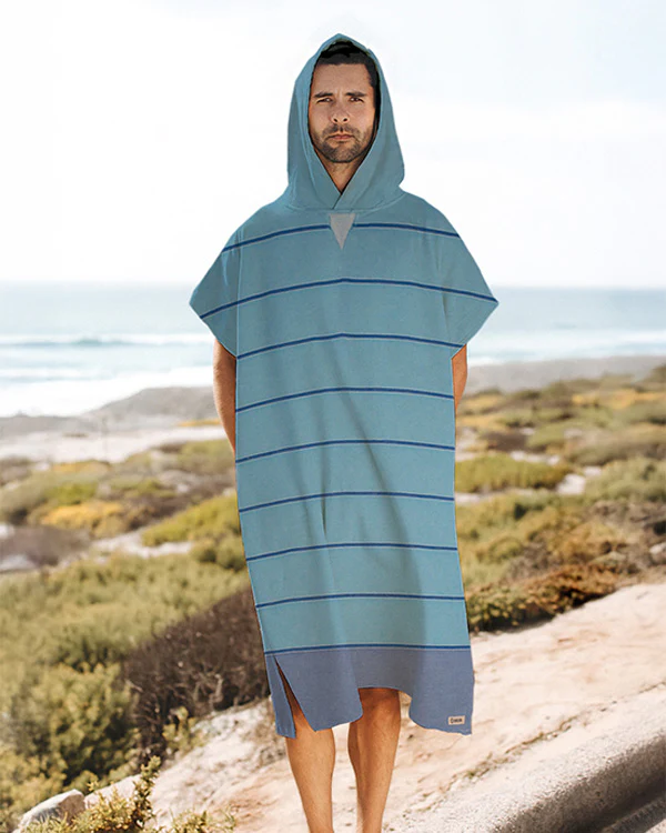 Colorblock Stripe Hooded Poncho - Aqua - Image 2