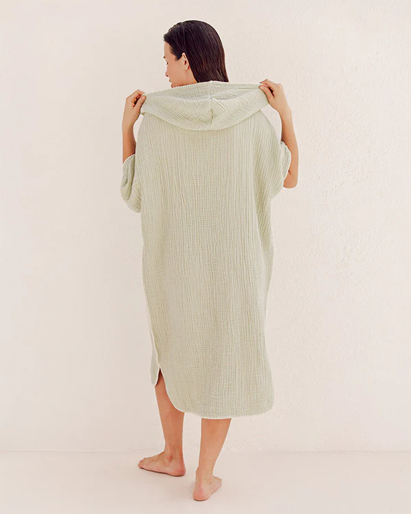 Falta Gauze Hooded Poncho - Sage - Image 3