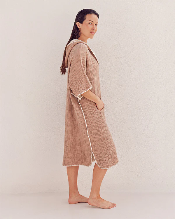 Falta Gauze Hooded Poncho - Warm Taupe - Image 2