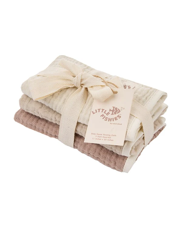 Little Fishies Gauze Burping Cloth Bundle - 3 Pack - Natural / Beige / Warm Taupe - Image 9
