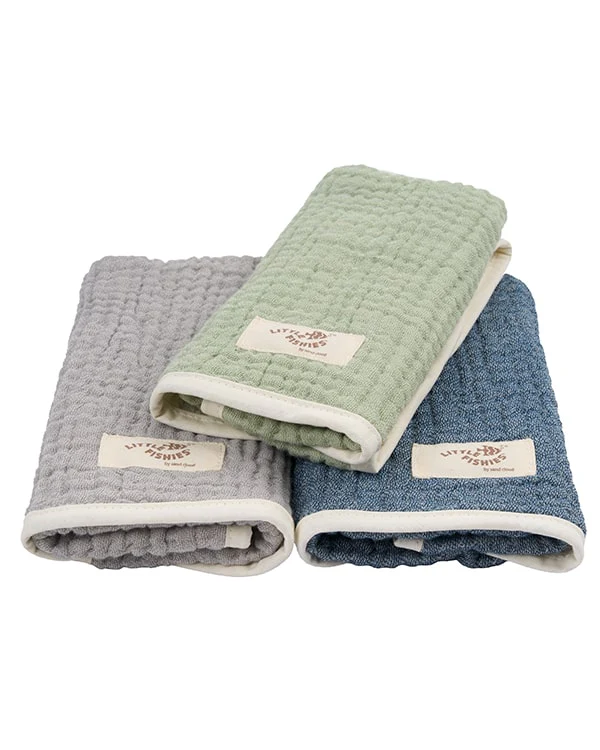 Little Fishies Gauze Burping Cloth Bundle - 3 Pack - Sage / Grey / Navy - Image 12