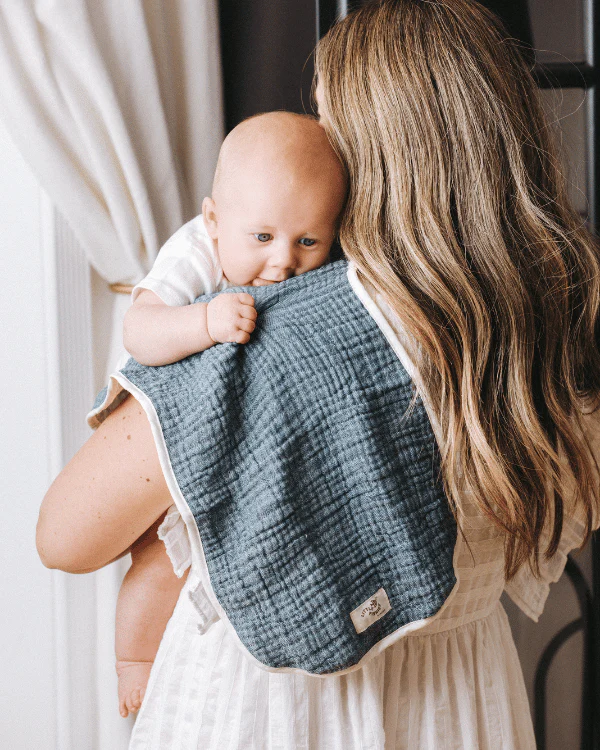 Little Fishies Gauze Burping Cloth Bundle - 3 Pack - Sage / Grey / Navy - Image 2