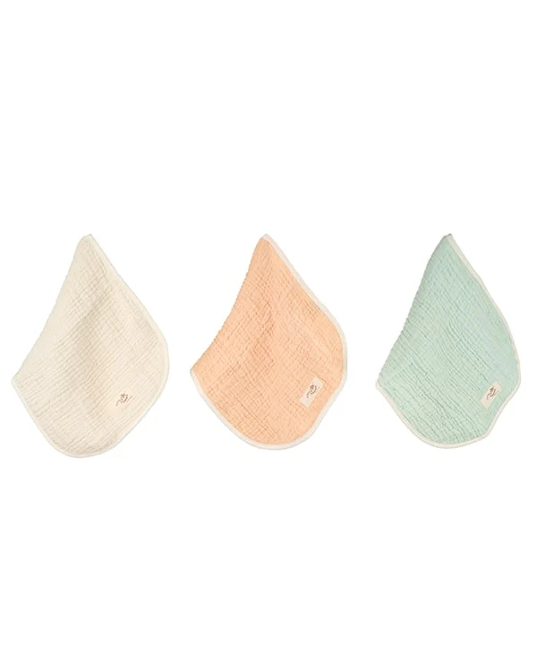 Little Fishies Gauze Burping Cloth Bundle - 3 Pack - Seafoam / Peach Fuzz / Natural - Image 16