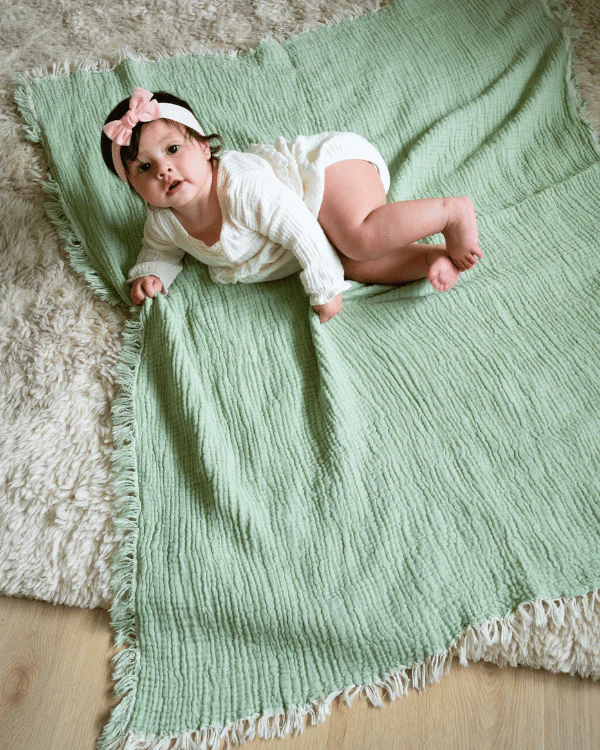 Little Fishies Gauze Receiving Blanket - Sage - Image 2