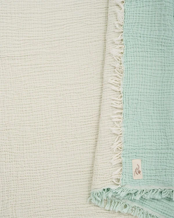 Little Fishies Gauze Receiving Blanket Set - 3 Pack - Seafoam / Peach Fuzz / Natural - Image 10