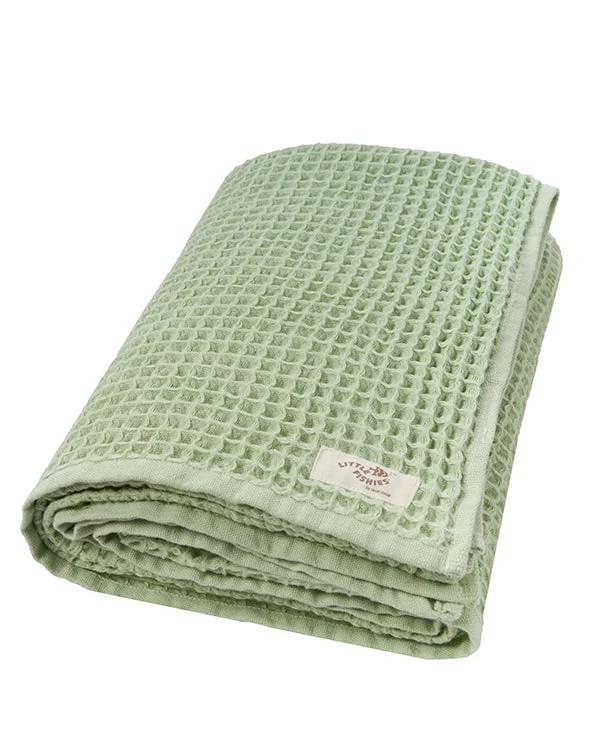 Little Fishies Waffle Blanket - Sage - Image 9