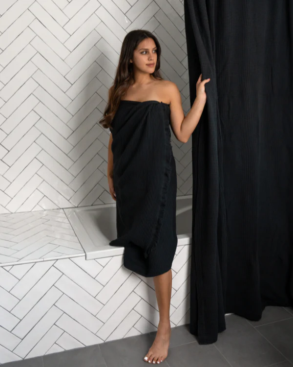 Micro Waffle Shower Curtain - Black - Image 2