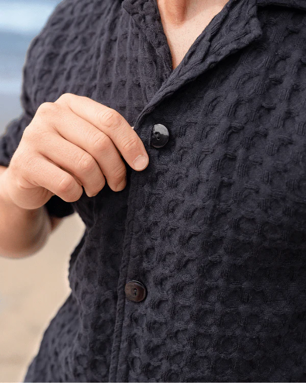 Orb Button Down Waffle Shirt - Black - Mens - Image 7